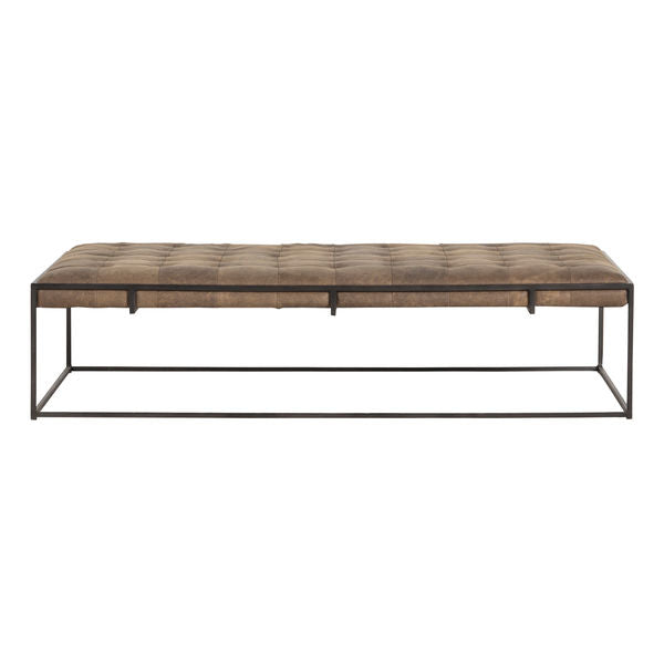 Tufted Top Grain Leather Ottoman Coffee Table Brown Leather