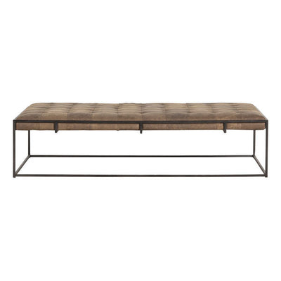 Tufted Top Grain Leather Ottoman Coffee Table Brown Leather