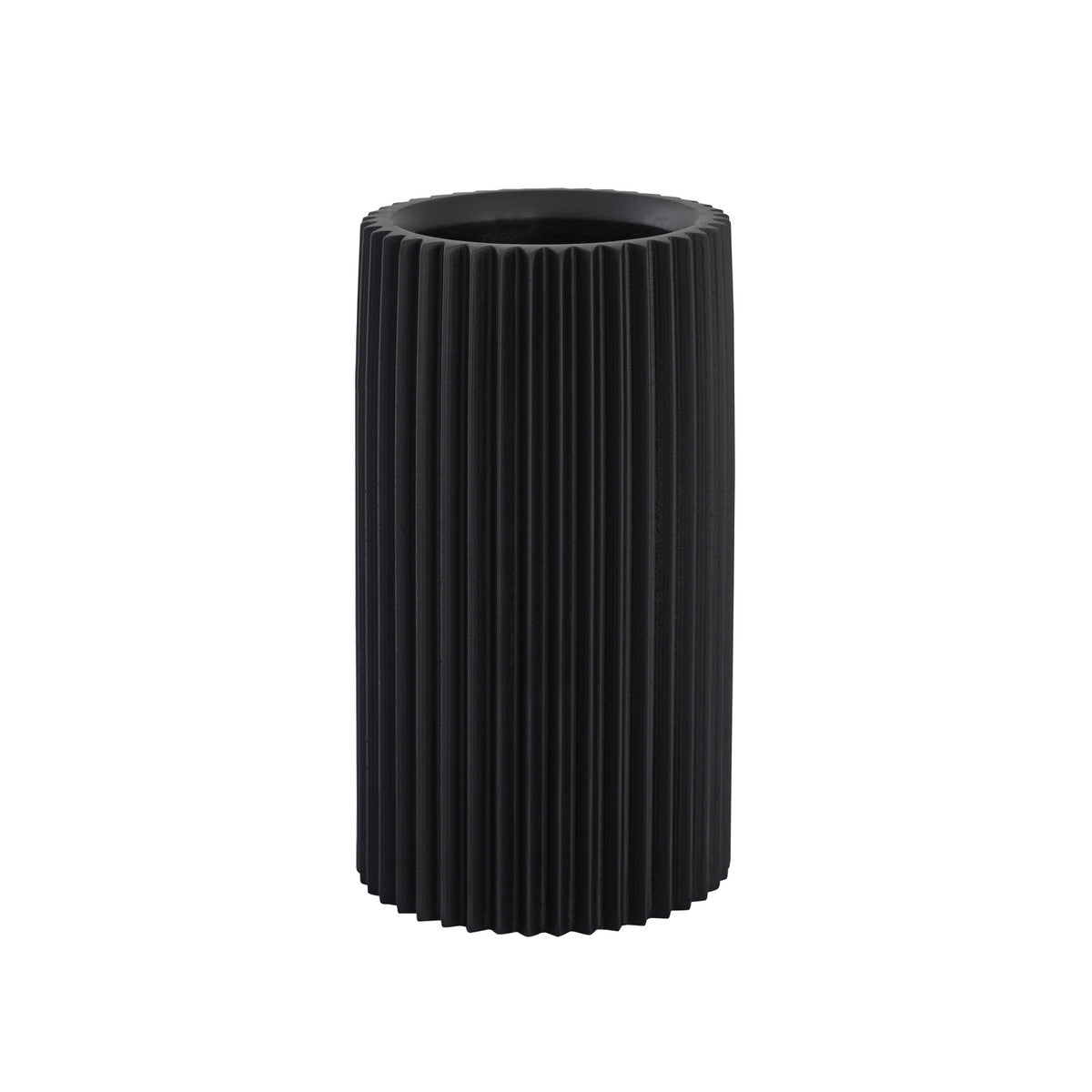 Black Ribbed Concrete Vase