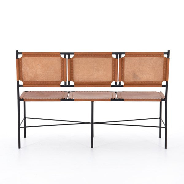 ZEKE ACCENT BENCH-CARAMEL LEATHER