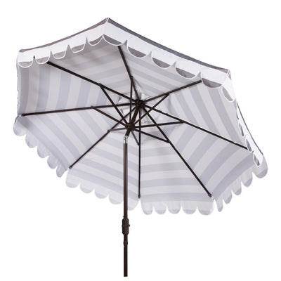 Retro Scalloped Umbrella Gray and White- 9 Foot