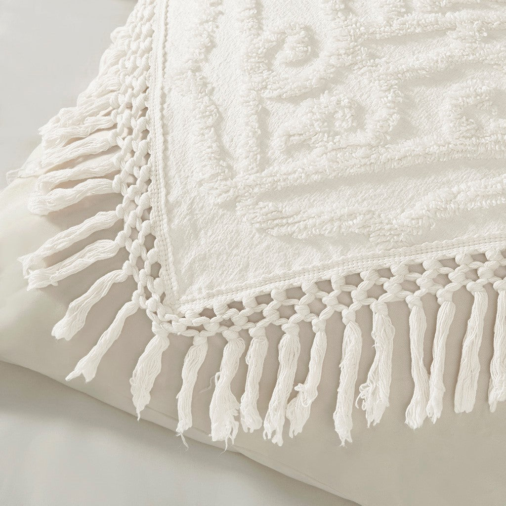 Plush Medallion Coverlet Set- Ivory