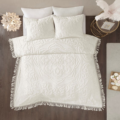 Plush Medallion Coverlet Set- Ivory