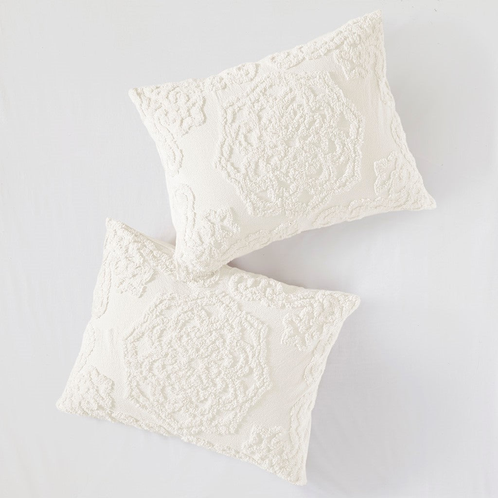 Plush Medallion Coverlet Set- Ivory