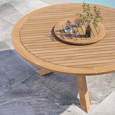 Round Outdoor Patio Teak Wood Dining Table with Lazy Susan