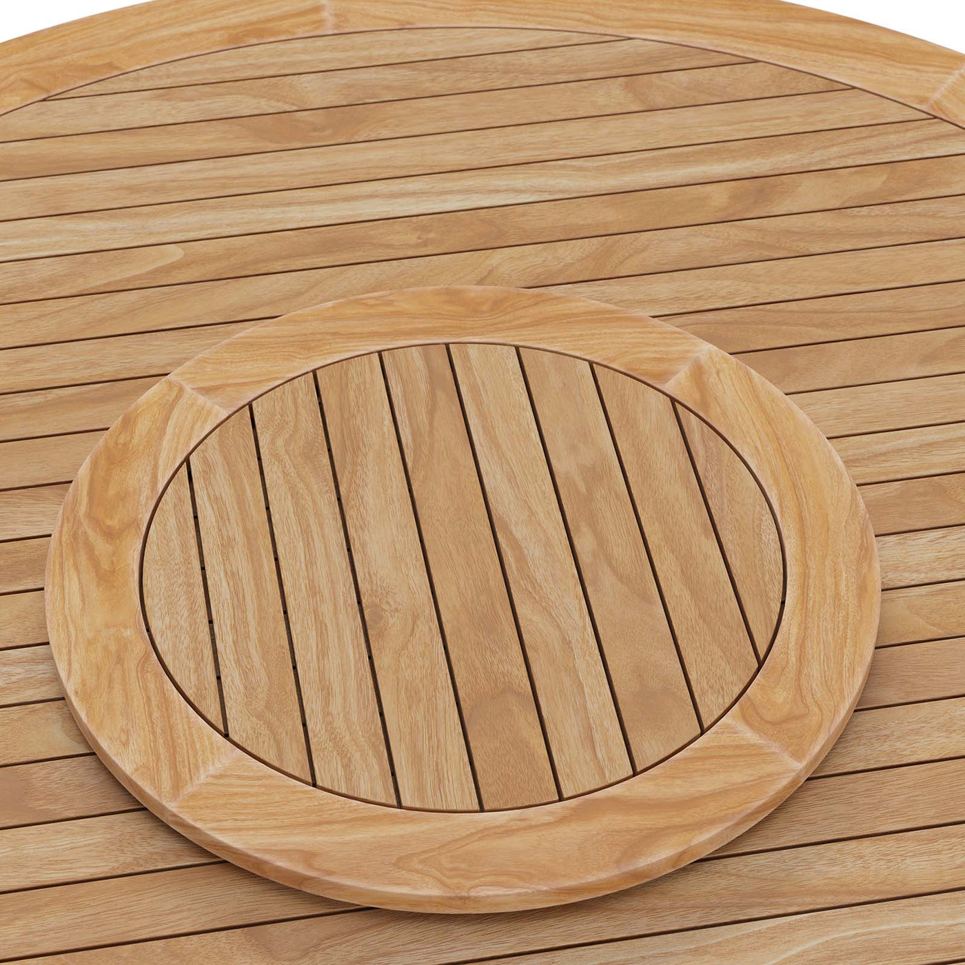 Round Outdoor Patio Teak Wood Dining Table with Lazy Susan