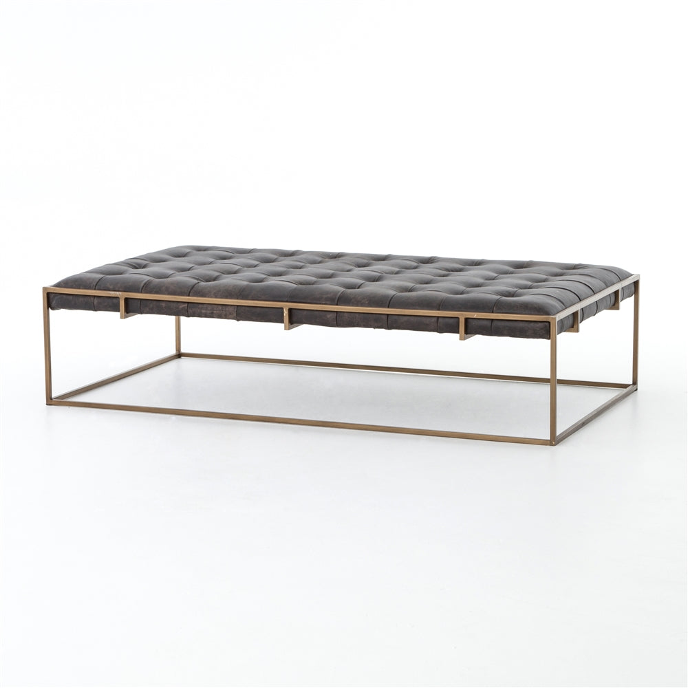 Tufted Top Grain Leather Ottoman Coffee Table- Large