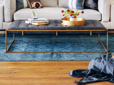 Tufted Top Grain Leather Ottoman Coffee Table- Large