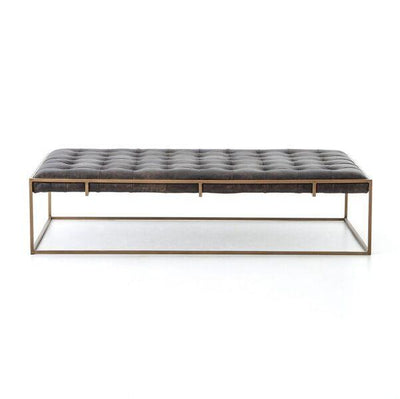Tufted Top Grain Leather Ottoman Coffee Table- Large