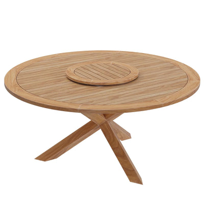 Round Outdoor Patio Teak Wood Dining Table with Lazy Susan