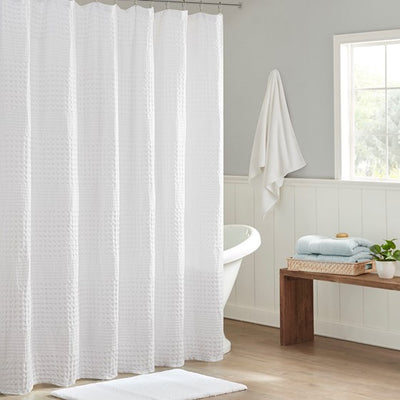 Arlo Super Waffle Textured Solid Shower Curtain