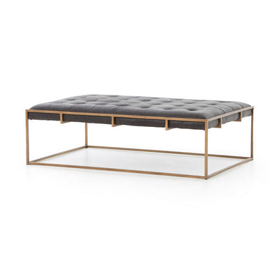 Tufted Top Grain Leather Ottoman Coffee Table- Small