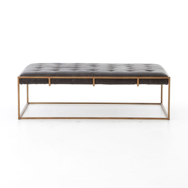 Tufted Top Grain Leather Ottoman Coffee Table- Small