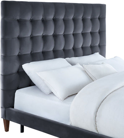 Velvet Tufted Bed- Gray