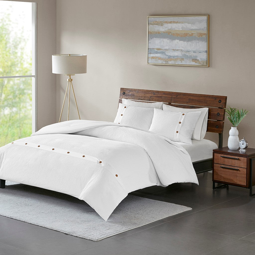 Waffle Weave Duvet Set- White