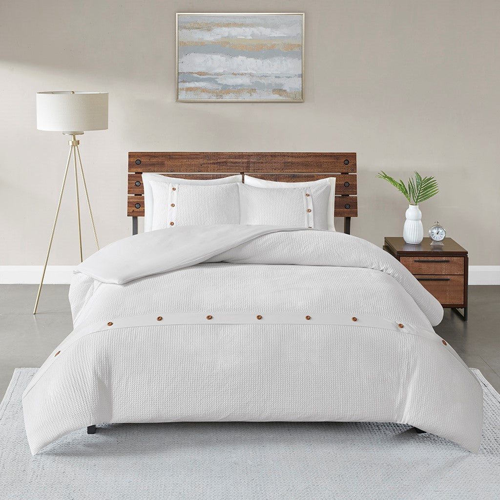 Waffle Weave Duvet Set- White